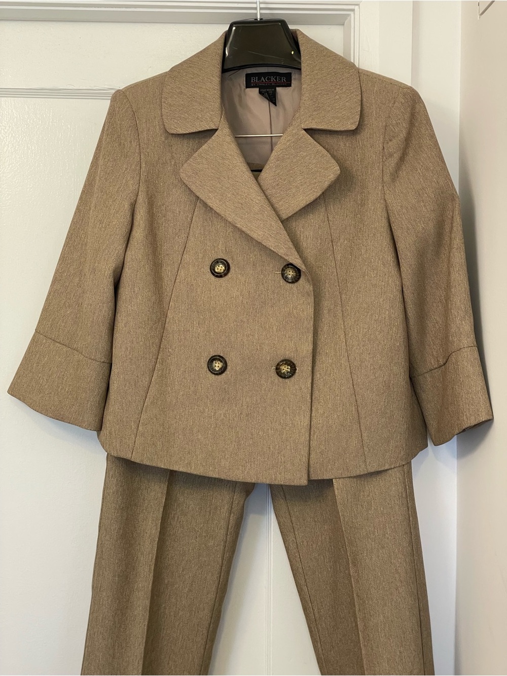 VINTAGE Cropped Double-Breasted Taupe Blazer and Pant Suit